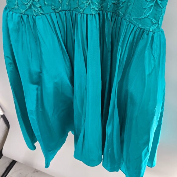 Vintage Carmella's Creation Teal Lace Taffeta 80s Formal Prom Dress Size 12 - Picture 12 of 16